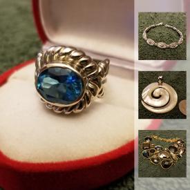 MaxSold Auction: This online auction features a wide variety of vintage and modern jewelry, some costume. Some pieces include sterling silver rings, bracelets, pendents and earrings. Includes Native American and Mexican pieces, pieces for jewelry making, watch parts, vintage Barbie dolls and toys and much more.