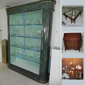 MaxSold Auction: This online auction features speakers, glass tables, house phones, CDs, DVDs, sound systems, artwork, glassware, crystal, chandeliers, lamps, books and much more.