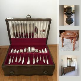 MaxSold Auction: This online auction features furniture, area rugs artworks, decor, electric fan, glass table, sharp TV, Royal Albert Harmony China set ,silverware, lamps, crystal glass, Beswick figurine and much more.