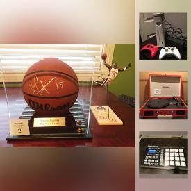 MaxSold Auction: This online auction features Vince Carter Signed Basketball in case, Cheers Dart Board Case with Dart board, Xbox 360 with 2 Controllers, Xbox games, Toronto Maple Leafs autographs, Official signed Blue Maple Leafs Jersey signed by Curtis Joseph, Portable Record Player by Crosley and much more!