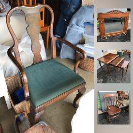 MaxSold Auction: This online auction features ANTIQUE: Pine mirror hat rack; 7 washboards; metal fishing creel, watering cans and several other metal containers; many one's and two's chairs. ART: Original painting by Art Lamay and many other prints and much more!