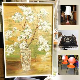 MaxSold Auction: This online auction features glassware, art supplies, laptop, speakers, printer, ceiling fan, artwork, coolers, turntables, toys, magazines, suitcases, books, street signs, fake tree, painting supplies and much more.