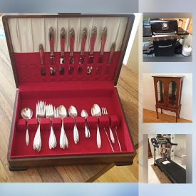 MaxSold Auction: This online auction features glass decor, rugs, flatware, picture frames, carpets, flat screen TVs, computer, printer, recliners, artwork, books, treadmill, tools, barbecue and much more.