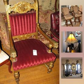 MaxSold Auction: This online auction features an ANTIQUE doll. VINTAGE: Lighting fixtures, sofas, two curios cabinets, end tables, sideboard, secretary. FURNITURE: Natuzzi sofa, ROUND OAK TABLE AND CHAIRS, Jinny Lind style settee by Bernhardt. Marshall & Wendell piano. COLLECTIBLE: Eggs, Satsuma, and Italian ceramics. GLASS/CRYSTAL: Cut/pressed/etched stemware and serving pieces; blue and pink stemware; milk glass. APPLIANCES: GE Fridge, Maytag gas stove, Avanti washing machine. UNUSUAL: Egyptian themed mirrored doors and much more!