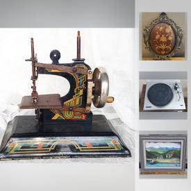 MaxSold Auction: This online auction features VINTAGE: 1920's Casige hand-crank sewing machine; pool cues and tools kit; lighter collection; Rosenthal crystal; tool boxes with tools; salt and pepper shakers and much more!