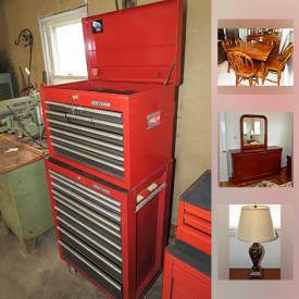 MaxSold Auction: This online auction features dining table, chairs and server by Kathy Ireland Home, bedroom furniture, Compressor, MIG Welder, pneumatic and power tools, Craftsman and Snap-On tool chests, Poulan Pro Electric chain saw, lawn tools, automotive collectibles, plants, kitchen items and much more!