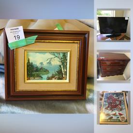 MaxSold Auction: This online auction features original oil painting by Helen Lowe, Danby Designer microwave oven, Samsung 32 inch HD tv, Window Air Conditioner, Gibbards Table, Grandmothers Clock, Sunbeam toaster, Red Mountain Pottery and much more!