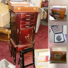 MaxSold Auction: This online auction features FURNITURE: Curio/china cabinet, living room pieces. Matching tole lamps. APPLIANCES: Whirlpool side by side, Frigidaire up right freezer, Kenmore washer and dryer. Teeter inversion table. Copper boiler with lid. Butter churn and crockery and much more!