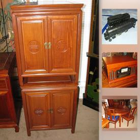 MaxSold Auction: This online auction features FURNITURE: Several Chinese screens/room dividers, Rosewood table and chairs, end tables; Rimu wood from New Zealand pieces. Pool table. COLLECTIBLE: Lionel train tracks, control switches, cars, freight station, transformer, buildings, steam engines and tenders; Lenox cream ware and much more!