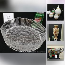 MaxSold Auction: This online auction features MCM glassware and Designer Ware, vases, crystal, candlesticks, wall art, jackets, jewelry, shoes, windows, vintage telephones, mirrors, sterling sets and much more.