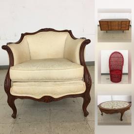 MaxSold Auction: This online auction features Circa 1950's Carved Wood and upholstered Chair, Ladder Back Wood Chairs, Church Pews, Painted Side Table and much more!