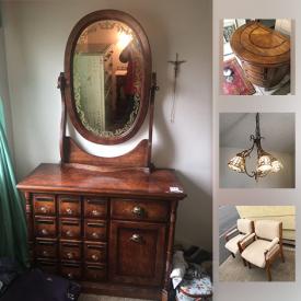 MaxSold Auction: This online auction features Tiffany style lamps, furniture such as wooden entry table, leather sofa, and Victorian style dresser, art such as music venue posters, needlepoint, and photography, books, bookshelves, Toshiba TV, DVDs, Permasteel BBQ, linens, small kitchen appliances, live plants, bakeware, Mongoose bicycle and much more!