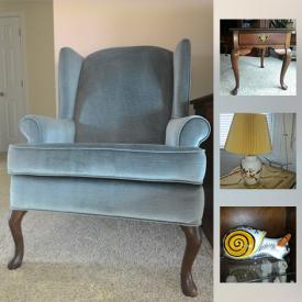 MaxSold Auction: This online auction features Wing Back Chair, coffee table, end tables, teak bench, microwave, coffee maker, Shark Vacuum, Gobels, Pot, Sauce Pan and much more!