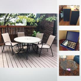 MaxSold Auction: This online auction features Prill stainless steel steak knives, Franciscan Apple dinner set, crystal glass, vintage brass decorative fire extinguisher, patio furniture, La-Z-Boy recliner, kitchen items, wooden furniture, dining table and chairs, hand-colored reproduction of Hawaiian map signed with COA and much more!