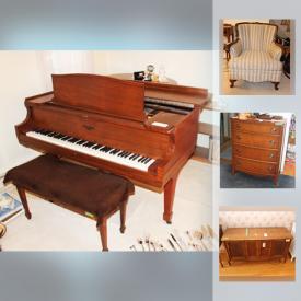 MaxSold Auction: This online auction features a piano, wall art, lamps, glassware, books, bookcases, china, crystal, toys, photo equipment, costume jewelry, CDs, tools, exercise bike, holiday decor, barbecue, outdoor furniture and much more.