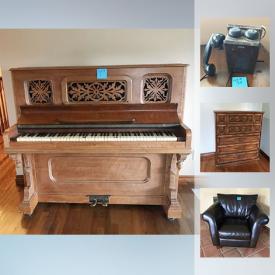 MaxSold Auction: This online auction features retro furniture, antique piano, lamps, leather wallets, antique crank wall phone, plate racks, vintage wagon wheel, woman's bike, stationary bike, stand up freezer, yard tools and much more!