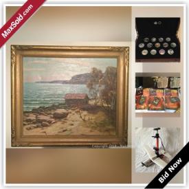 MaxSold Auction: This online auction features High End Original Art, Musical Instruments, Coins and more.