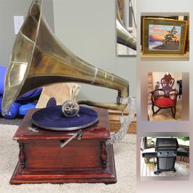 MaxSold Auction: This online auction features Dining Room Set, Reclining Sofa, BBQ, Chimenea, Patio Chairs, Bicycles, Electric Fireplace, Antique Chair, Victorian Style Sofa, Framed Art and Prints, Gramophone, Treadmill, Signed Steve Yzerman Jersey and much more.