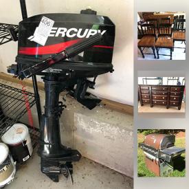 MaxSold Auction: This online auction features 60" Samsung TV, 55" Samsung TV, decor, furniture, dining room table, patio furniture, framed art, nautical decor, tvs, snare drum, animal decor, carved chest, cubby shelves, Mercury outboard, concrete fountain, Kobalt tool box, children's bike and much more!