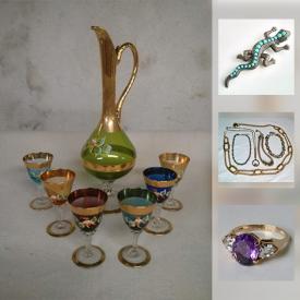 MaxSold Auction: This online auction features JEWELRY: 10 K gold ring with Amethyst and white topaz stones, sterling silver pieces, costume including a chain belt. ART: Sculptures including a soapstone infinite double loop piece. MCM: Danish Kitchen and serving pieces. MANUAL PUSH MOWER and much more!