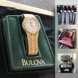 MaxSold Auction: This online auction features gold jewelry, commercial grade carpet tiles, original art, exercise bike, vintage collectibles, pearl necklace, furniture, china, nintendo 3ds, bbqs, carved rocking chair and much more!