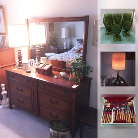 MaxSold Auction: This online auction features furniture such as stereo cabinet, vintage wooden dresser, king-size bed, white floral couch, and wooden side tables, Bell and Howell projector, Pfaltzgraff dishware, glassware, holiday decor, kitchenware, Electro-o-matic meat slicer, garden tools and much more!