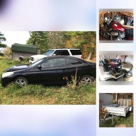 MaxSold Auction: This online auction features a 2006 Toyota Solara Car. 1985 Yamaha Virago Motorcycle. Craftsman Riding lawnmower. Utility Trailer. Yardworks snowblower. Evinrude 6 HP outboard motor. Suzuki gas generator. Vintage furniture and spinning wheel. COLLECTIBLE: Crystal figures; bird and floral figurines; miniatures; Chinese inks. Camping and fishing equipment and much more!