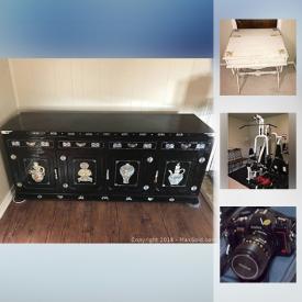 MaxSold Auction: This online auction features asian buffet cabinet, vintage cameras, wedgwood china, Cloisonne vases, kitchen counter appliances, furniture, outdoor furniture, rugs, gold and silver jewelry, vintage radio and much more!