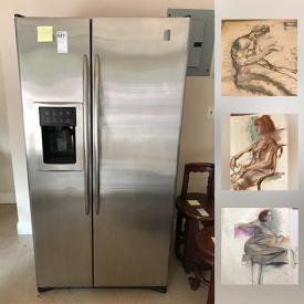 MaxSold Auction: This online auction features: GE stainless steel refrigerator; signed art including many works by Paul Wagener; flat file cabinets; Waterford crystal, Lenox dishes and much more!