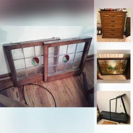 MaxSold Auction: This online auction features ANTIQUE: leaded glass windows; butter churn; spinning wheel and more! FURNITURE: Heywood Wakefield dining table and server/hutch; Link Taylor pieces; bedroom chests and dressers; patio table and chairs. Collectible historical wall decor. Princess House crystal. CRAFT: Supplies, sewing machine, quilt frame. YARD AND GARDEN and much more!