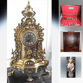 MaxSold Auction: This online auction features gilded brass Rococo Princely clock, reconfigured victorian chairs, temple altarpiece guardian statue, vintage regalware serving set, victorian tea pots, Ethno architecture overhead lamp, porcelain foo dogs, chinese blue and white porcelain vases, industrial chair, antique japanese teapot, teak wood carved panels and much more!