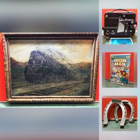 MaxSold Auction: This online auction features Train Artwork, Beem Germany Pot Set, Old Painted Horseshoes, Pink Floyd Dark Side Of The Moon T-shirt, Old Archie Comics, Marvel Annual Iron Man and much more!