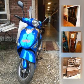 MaxSold Auction: This online auction features a large quantity of vintage furniture for refinishing/upcycling including cabinets, dressers, vanities, bookcases, tables chairs and more. Also included are bistro sets, bar stools, band saw, wagon wheels, a Gio scooter, Adirondack chair, child's picnic table, ladders and much more!