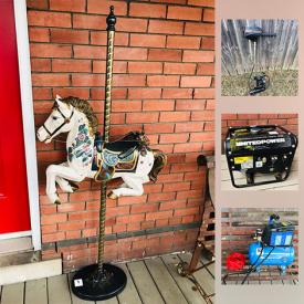 MaxSold Auction: This online auction features Carousel Horse, Butcher Block Table, United Power 1300w Gasoline Power Generator, Black and Decker Compact Radial Arm Saw, Vintage 1970s Mini Mach Childs Bicycle, Vintage Street Signs, Colorado XT Pontoon Boat, Official Team Canada Hockey Jersey, Canadian Silver Quarters and much more!