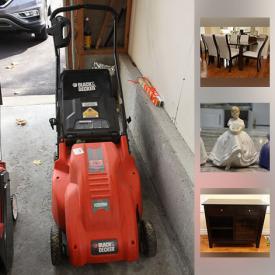 MaxSold Auction: This online auction features Oak Hall Table, Petit Point China, Royal Doultons Figurines, Table And Chairs, tea cart, rug, Oak Cabinet, Daveluyville Furniture pine dresser, Maytag dehumidifier, Black and Decker electric lawn mower and much more!