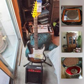 MaxSold Auction: This online auction features JEWELRY: Gold brooch with ruby stone; costume. Fender Stratocaster electric guitar with stand and amp. VINTAGE: Oak china cabinet; rare W. German Elac Miracord turntable; Adirondack Peters toboggan; skis. RETRO: Lamp. Art. Live plants. Electronics and much more!