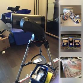 MaxSold Auction: This online auction features Bedroom Set, TV, Art, Laptop Bags, Leather Loveseat, Tea Cups, Gong, Leather Office Chair, Celestron Telescope, Bose SoundDock, Luxury Pens, rugs, Kitchenware and much more.