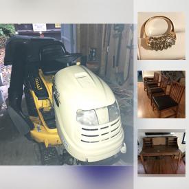 MaxSold Auction: This online auction features a Cub Cadet Riding Mower, Leather Couch With Foot Rest, Lighted Buffet, Hardwood Dining table, ceramic dragon, scarecrows, Vintage hutch, Three sets of bookends, one marble plant statue, Gold, Diamond Rings and much more.