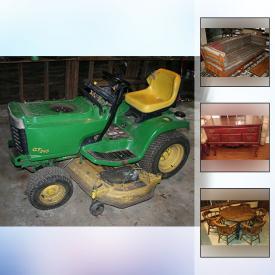 MaxSold Auction: This online auction features a John Deere riding lawn mower, trailer, Goodyear winter tires, metal wheelbarrow, antique Heintzman piano and bench, draperies, wood furniture, wicker chairs, Adirondack chairs, bamboo ladder, wood toboggan, vintage Underwood typewriter, antique wedding dress, art, area rugs and much more!