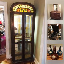 MaxSold Auction: This online auction features Vintage wall mirror, Vintage Lighted China Cabinet, Three Vintage Wood Stands, Lenox Vases, Disney Figurines, Antique Bowfront Desk and much more!