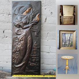 MaxSold Auction: This online auction features 19th Century Eastlake Back To The Wall Cupboard, Small Corner Cabinet, Florentine Style Table, Acrylic Painting on Board by Jay Cross, Embossed Brass Nudes, Vintage Goaltender Gear and much more!