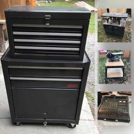 MaxSold Auction: This online auction features Tool Chest Two Piece Rolling By Waterloo, Yamaha Mixing Board EM Series 200, power tools, garden items, Collection Of 1980s Harrowsmith Magazine, Old Street Sign and much more.