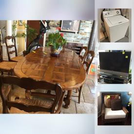 MaxSold Auction: This online auction features chandeliers, cabinets, bar stools, picture frames, glassware, china, wall art, figurines, faux plants, lamps, TV, saxophones, outdoor furniture, bicycles and much more.