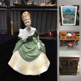 MaxSold Auction: This online auction features FURNITURE: Sleigh executive desk and chair, Mahogany Cabinet, many pieces of "Colleen" Waterford crystal, Art, French Tapestry, many pieces of handpainted china. COLLECTIBLE: Royal Doulton figure, plates and Toby jugs and much more!