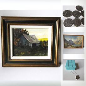 MaxSold Auction: This online auction features items such as a Tiffany and Co necklace and more jewelry, USA WWII memorabilia, vintage Canadian oil paintings and more artworks, a Washburn Rover travel guitar, a Bose Cinemate home theater system and much more!