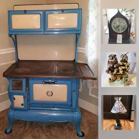 MaxSold Auction: This online auction features a circa early 1900's blue cast iron Admiral stove. COLLECTIBLE: Christopher Radko ornaments; Cat Meow village; Hummels; Harmony Garden, Harmony Kingdom; Boxes including Limoges; perfume bottles; Steiff bear; Cabbage Patch dolls; Temptations bakeware. GLASS: Woven glass bowl; cranberry, carnival, pink pieces; hand painted green and blue pitcher and glasses sets; fishing floats. UNUSUAL: Kirks Folly wine glasses; pottery/glass stemware. CHINA: Pfaltzgraff "Winterberry" service for 8 plus completer pieces; 12 Maruta turkey dinner plates; "pinecone" service for 8 plus serving pieces. ART: David Lee prints; original signed and numbered pieces and much more!