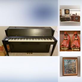 MaxSold Auction: This online auction features: mid-century furniture by Drexel, American of Martinsville, SCAN and more; decorative collectibles and china; vintage tube radios; original art and prints; records; flute; Acrosonic piano; vintage and antique dolls and much more!