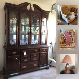 MaxSold Auction: This online auction features Klaussner side table, rugs, China Cabinet. Footstool, Wicker Loveseat, Ping Pong Table, tools, tiles, Hoover Steam Vac Duo, American by Martinsville bench, American Drew Cherry Grove china cabinet and much more!