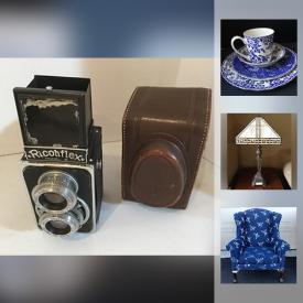 MaxSold Auction: This online auction features KITCHEN: Cuisinart small appliances; Paderno, Denby and LeCreuset pots and pans as well as copper Baumaiu sauce pan; Johnson Bros "Blue Willow" as well as other blue and white dishes, Denby, Portmeirion "Botanic Garden" and Christmas dishes; as well as Mikasa Christmas dishes; Limoges partial set; Polish ceramics. GLASS/CRYSTAL: Ruby red glasses, crystal glasses and serving pieces. J.A Henckels cutlery set. Jenome sewing machine. COLLECTIBLE: Moorcroft dish; scottie dog collection. ART: Thom Thompson print "The Pool" signed and numbered 121/695. Vissani wine cooler. Furniture and much more!