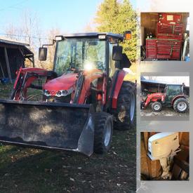 MaxSold Auction: This online auction features a Massey Ferguson DL130 Tractor, Tractor Attachments, Generator, Joiner, Jacks, Large Tool Cabinet, 20 Ton Press, Mechanic Tools, Metal Lathe, Plasma Cutter, Hand Tools, Fishing Gear, Farm Equipment, Winches, Garden Tools, LP records, Dishware, Wicker Seating and much more.